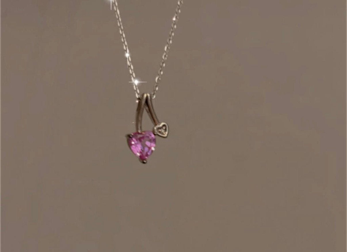 Saffier en diamant hartjes ketting zilver nieuw!Inc.verzend, Verzenden, Nieuw, Roze, Met edelsteen