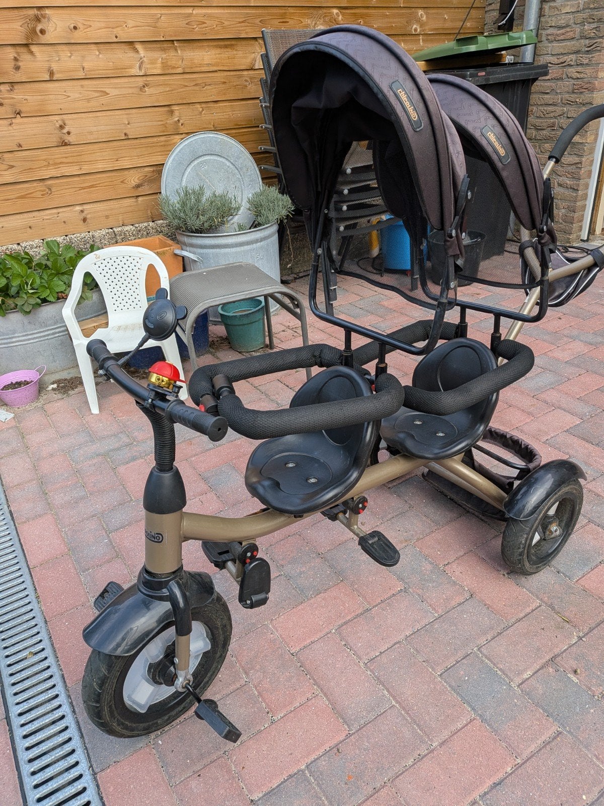 Chicco tweelingfiets - Tweelingfiets met Duwstang, Ophalen, Gebruikt, Velgrem, Chicco