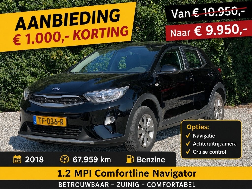 Kia Stonic 1.2 MPi ComfortPlusLine Navigator MET NIEUWE APK, Voorwielaandrijving, 83 pk, 40 €/maand, Euro 6