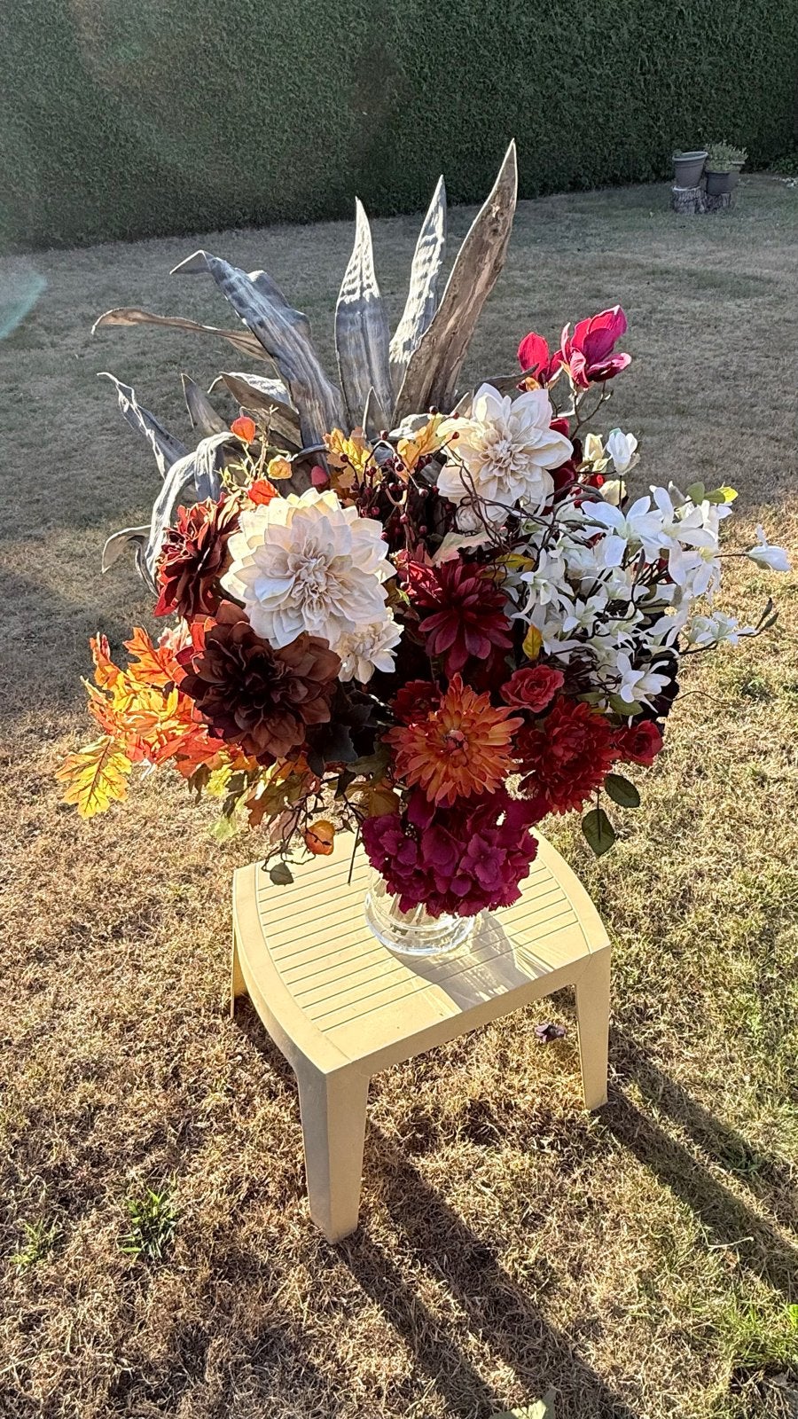 Prachtig kunstbloemen boeket - Herfstkleuren (excl. vaas), Ophalen of Verzenden, Gebruikt, Kunstbloem