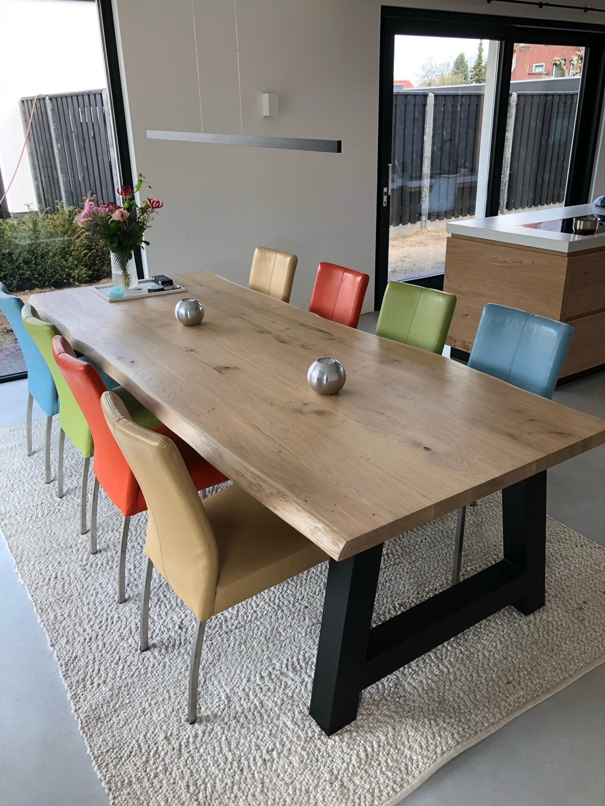8 leren eetkamerstoelen in diverse kleuren, in goede staat., Ophalen, Overige kleuren, Leer, Zo goed als nieuw