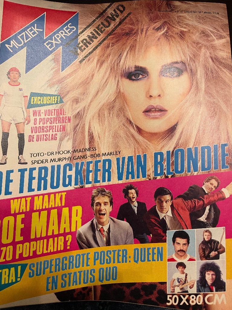 muziek expres juli 1982 Queen en Status Quo uithaalposter, Verzamelen, Ophalen of Verzenden, 1980 tot heden, Tijdschrift