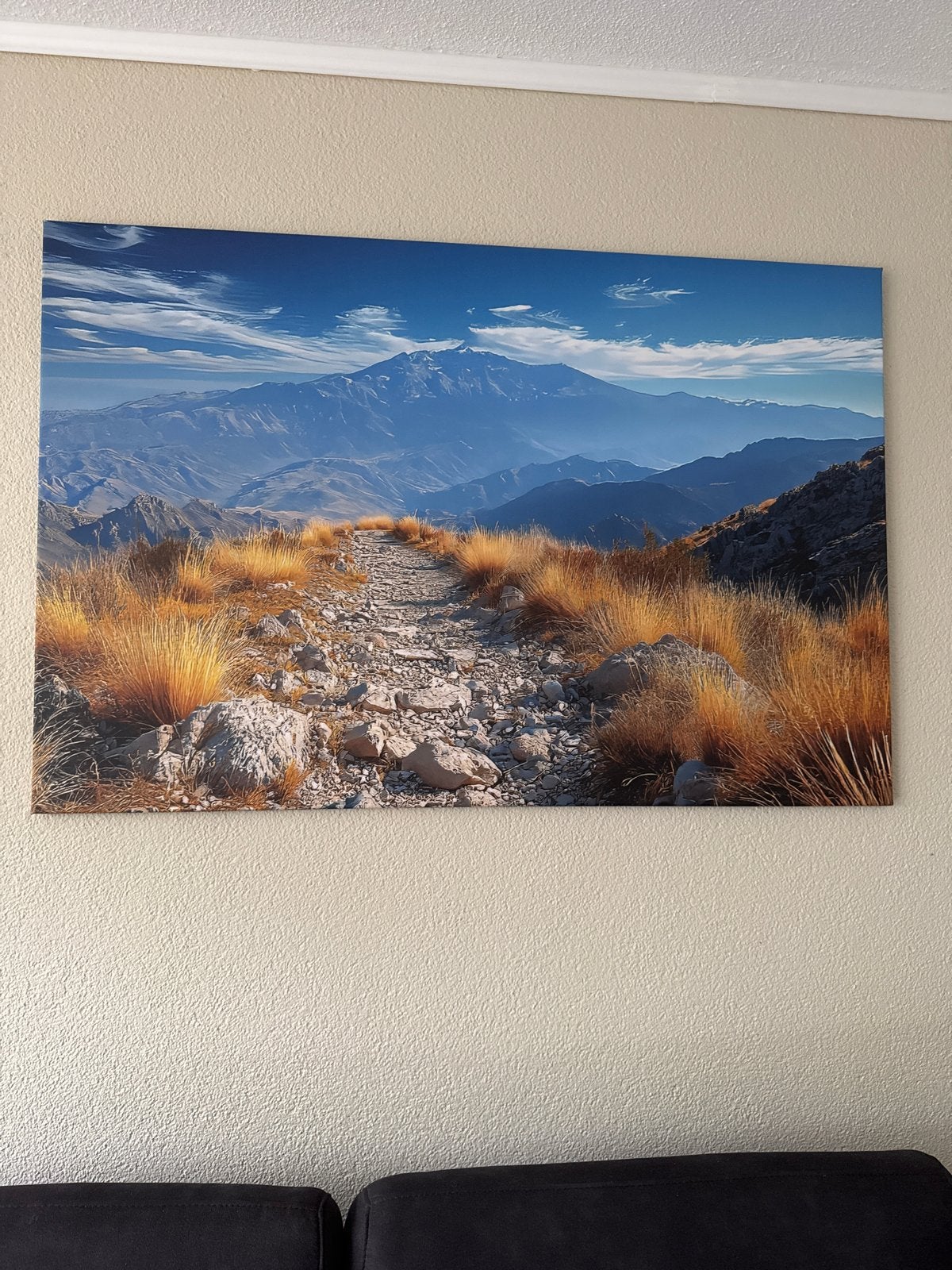 Groot Schilderij Berglandschap 120x80 cm, Ophalen of Verzenden, Zo goed als nieuw, Schilderij, 100 tot 125 cm
