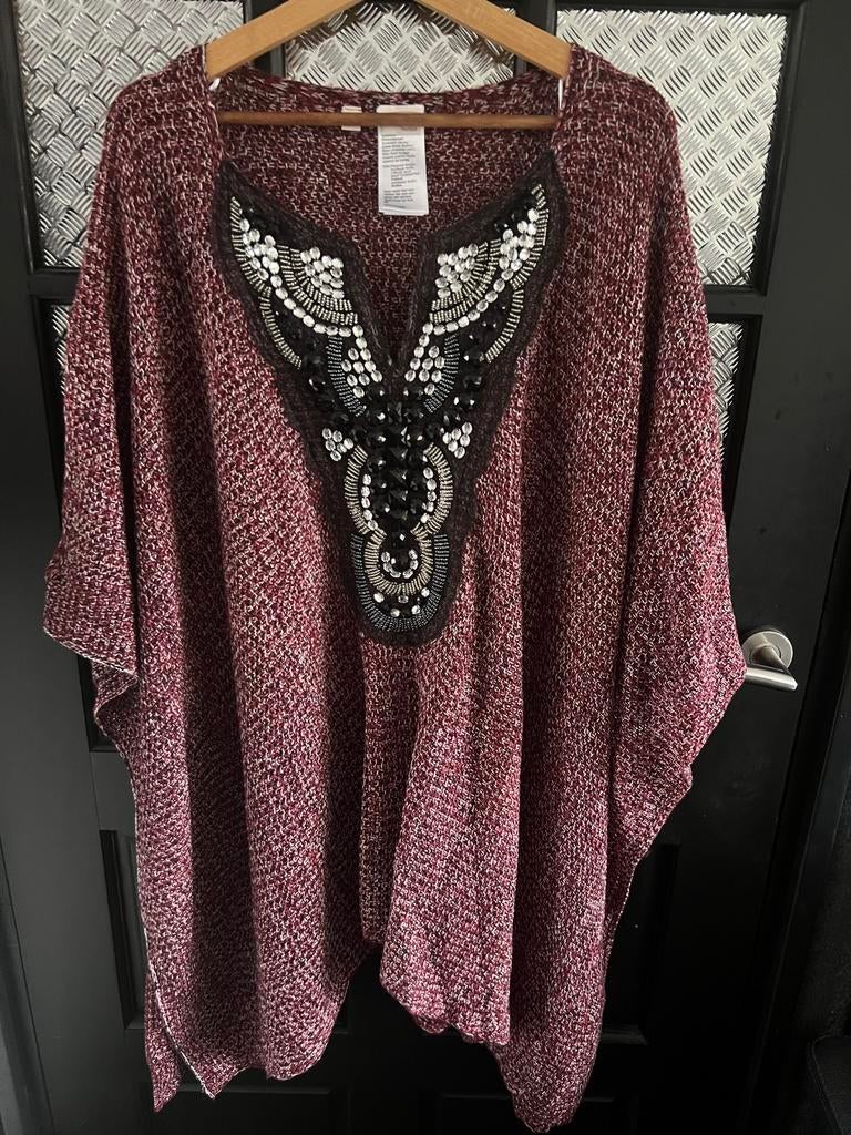 Donkerrode  soort poncho, Ophalen of Verzenden, Zo goed als nieuw, Trui of Vest