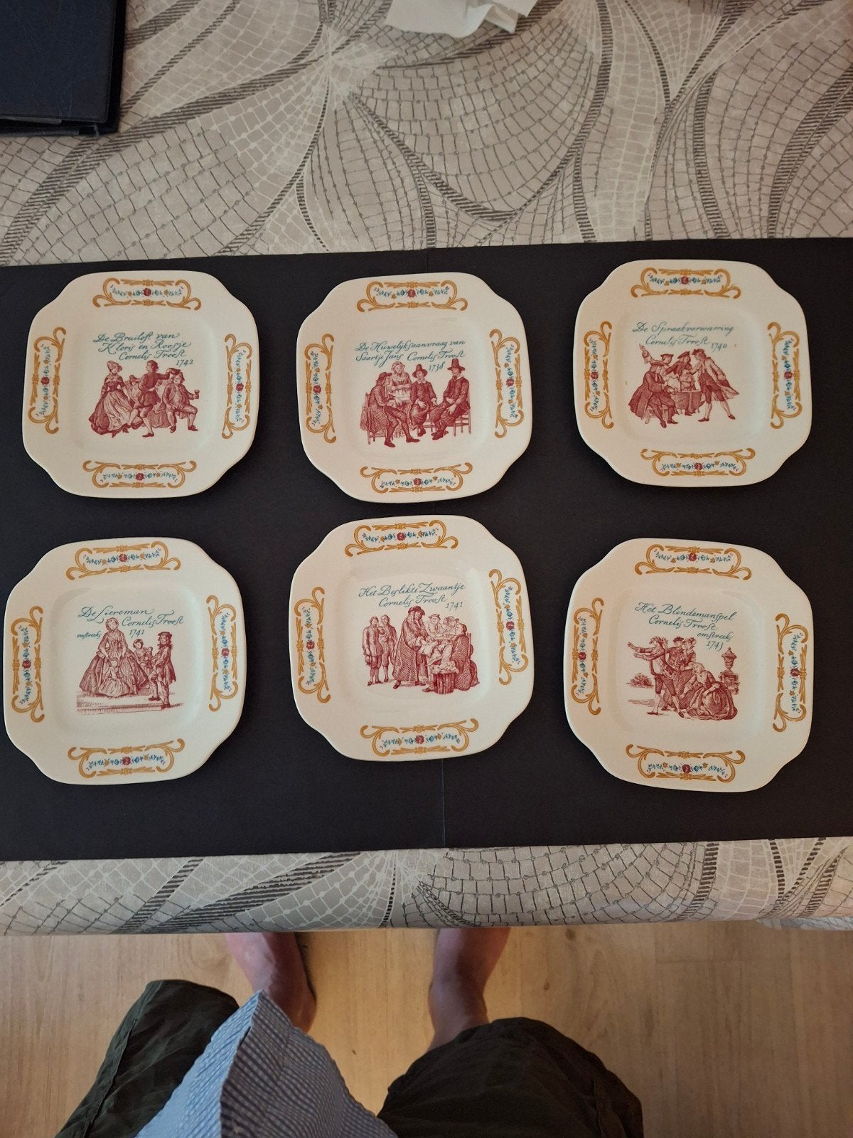 Set van 6 Boch Frères Cornelis Troost gebaksbordjes, Ophalen of Verzenden