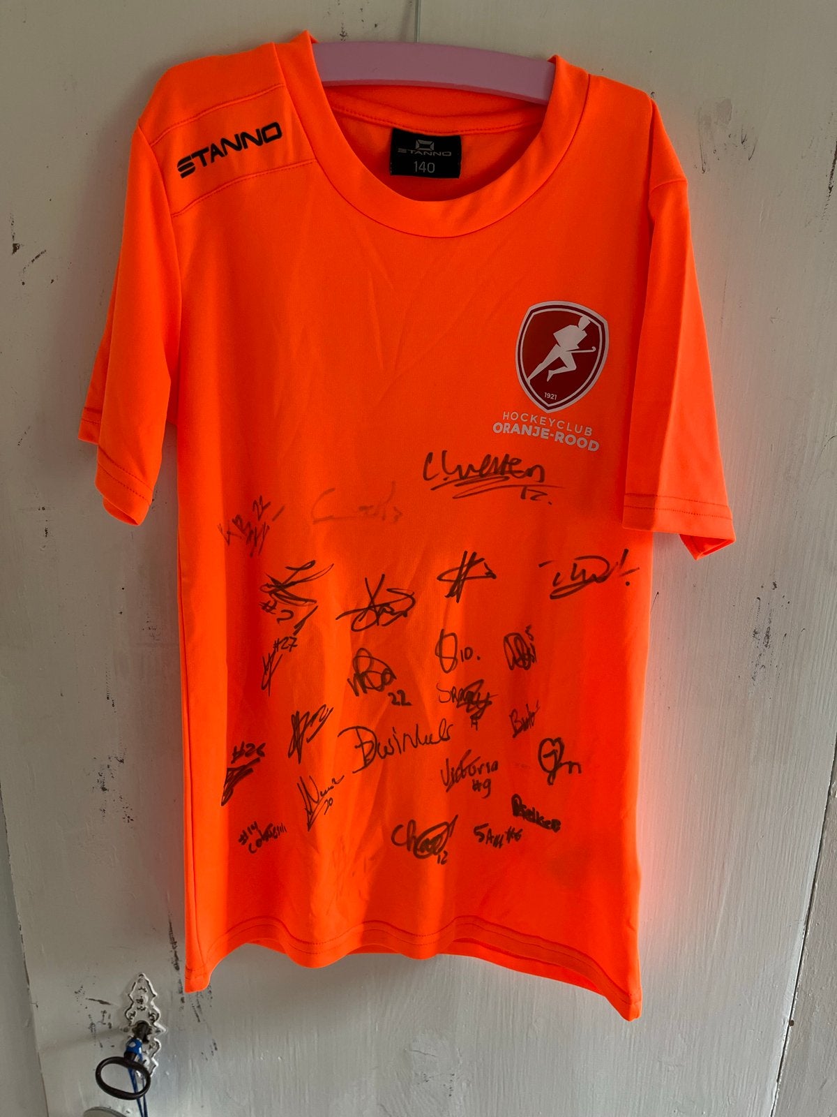 Stanno Oranje Hockey Shirt Maat 140 met Handtekeningen, Sport en Fitness, Hockey, Ophalen of Verzenden, Gebruikt