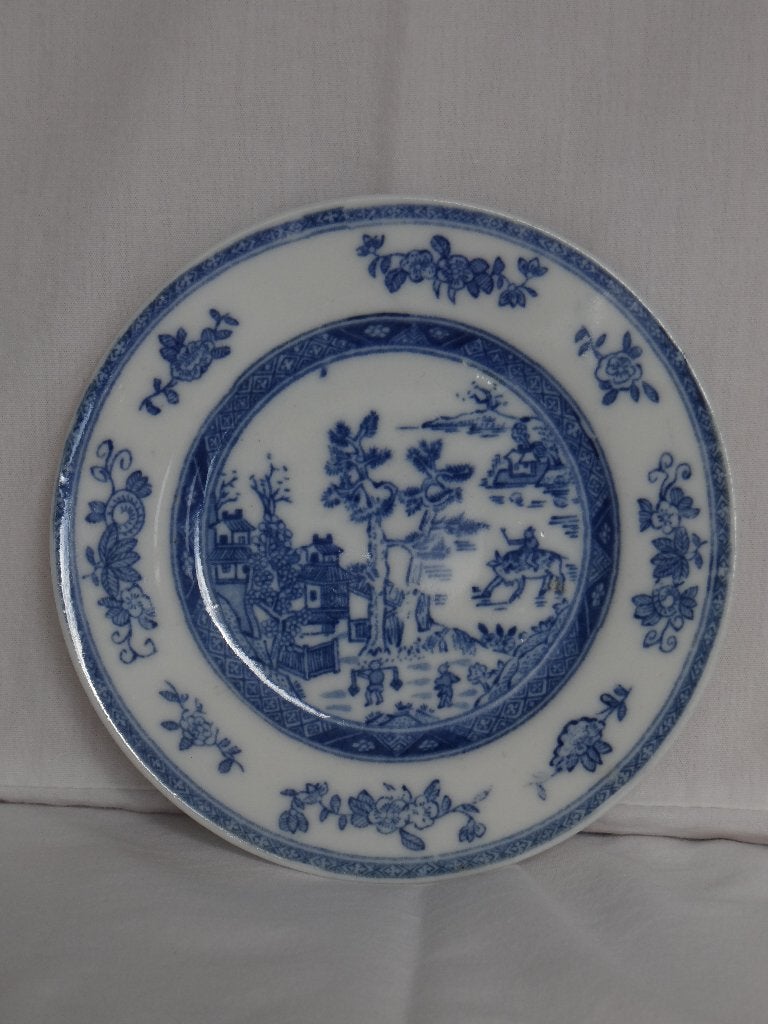 Blauw wit Chinees bordje landschap os figuren porselein, Ophalen of Verzenden