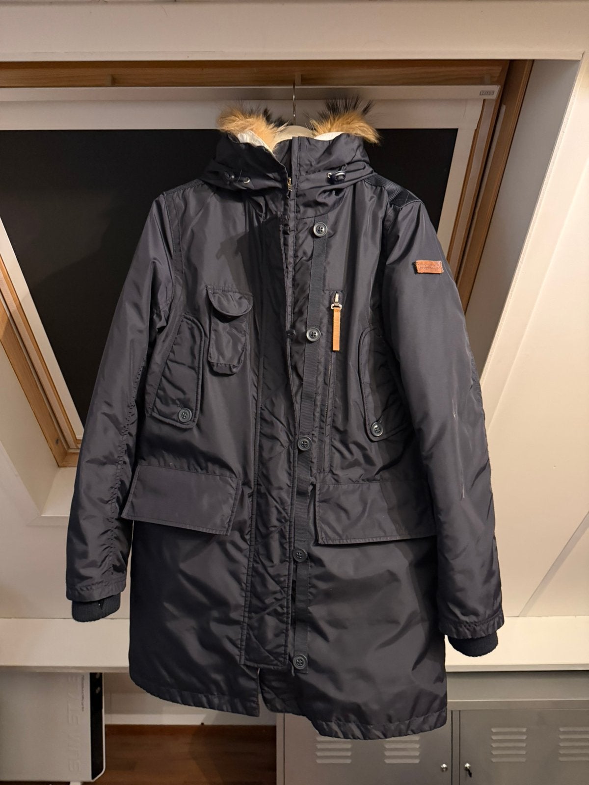 Moscow winterjas | real fur | donkerblauw, Ophalen of Verzenden, Zo goed als nieuw, Maat 46/48 (XL) of groter, Blauw