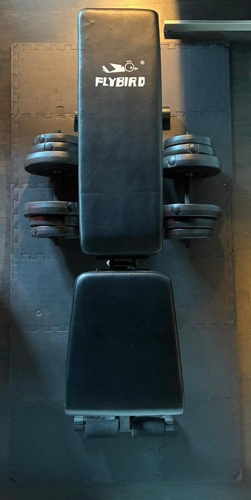 Flybird fitnessbank + Movit dumbbells 2x20kg, Sport en Fitness, Fitnessmaterialen, Zo goed als nieuw, Fitnessbank, Armen, Benen