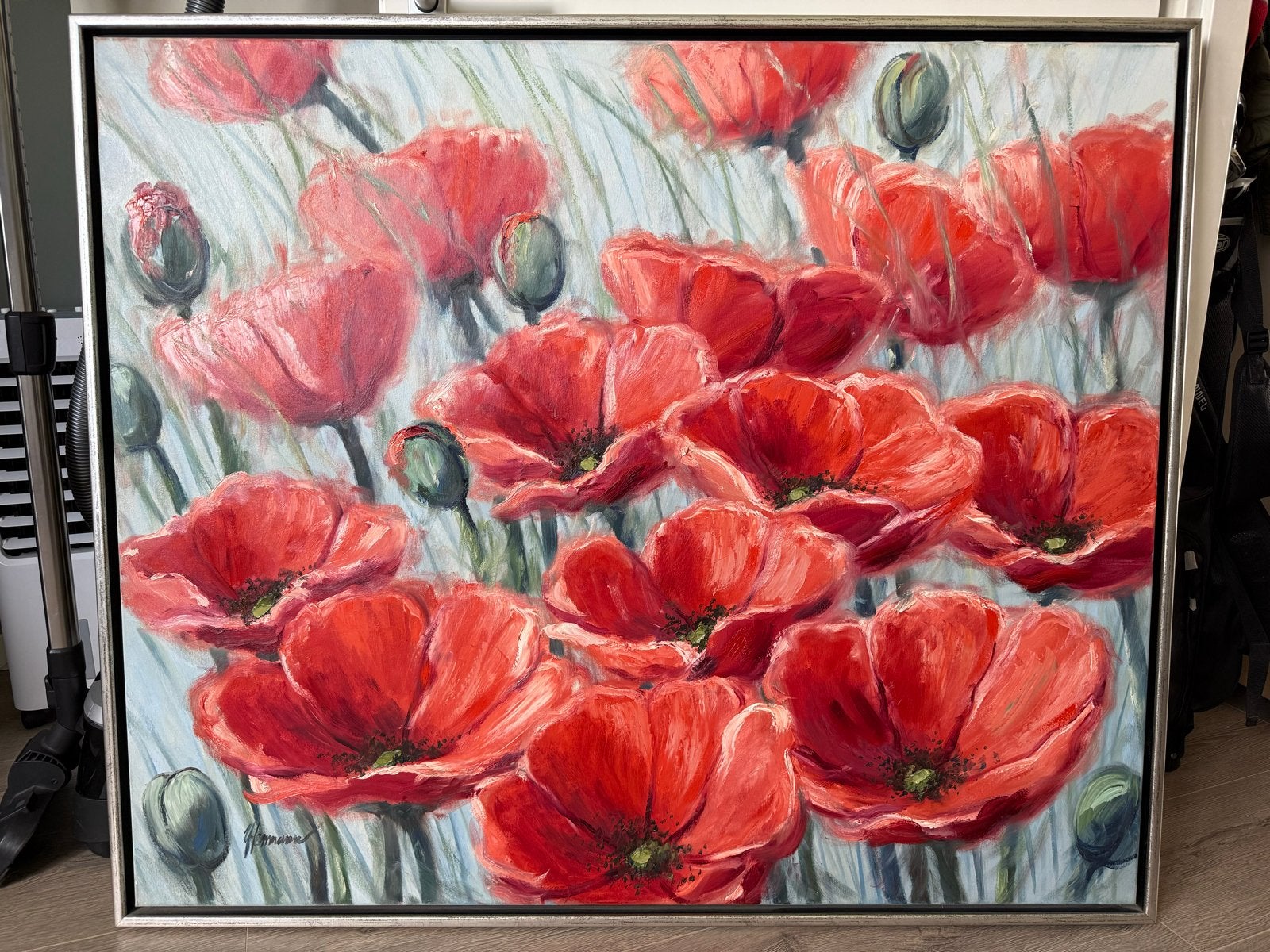 Schilderij "Klaprozen" van Uli Herrmann, 100x120 cm, Antiek en Kunst, Doek, Expressionistisch, Gesigneerd, Olieverf