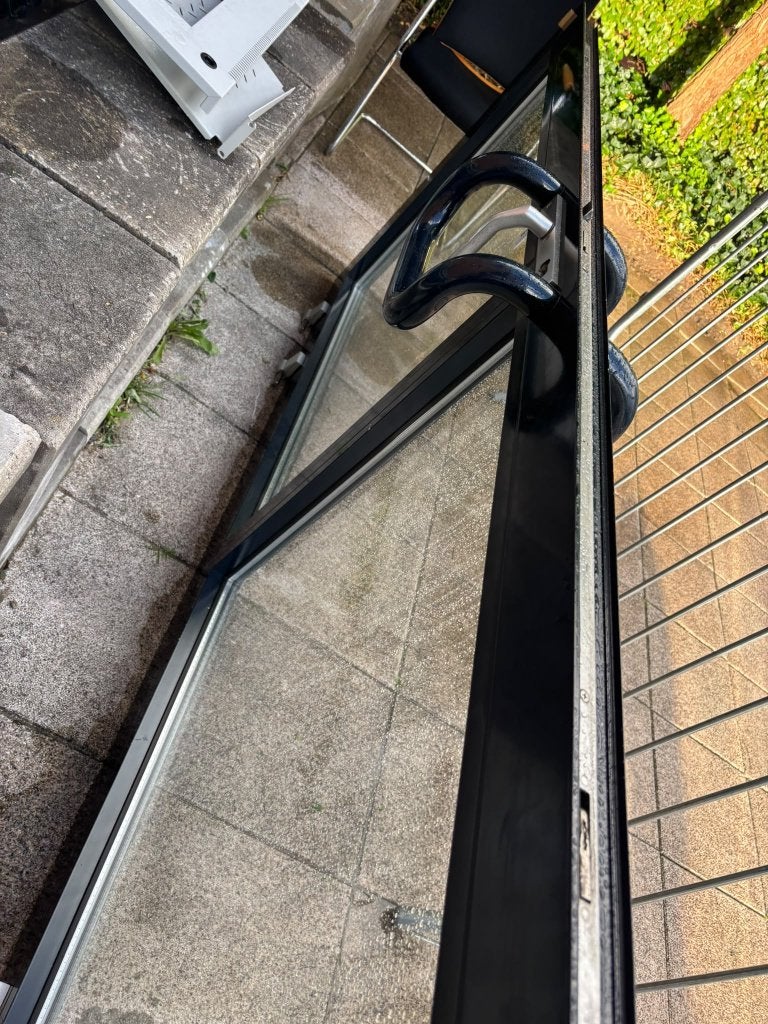 Donkerblauwe aluminium deur met dubbel glas 220 x 90 cm, Ophalen, Gebruikt, 80 tot 100 cm, 215 cm of meer