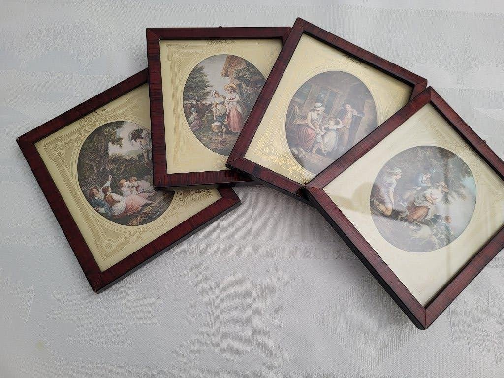 4 schilderijtjes met Engelse afbeelding, Ophalen of Verzenden, Zo goed als nieuw, Minder dan 50 cm, Schilderij