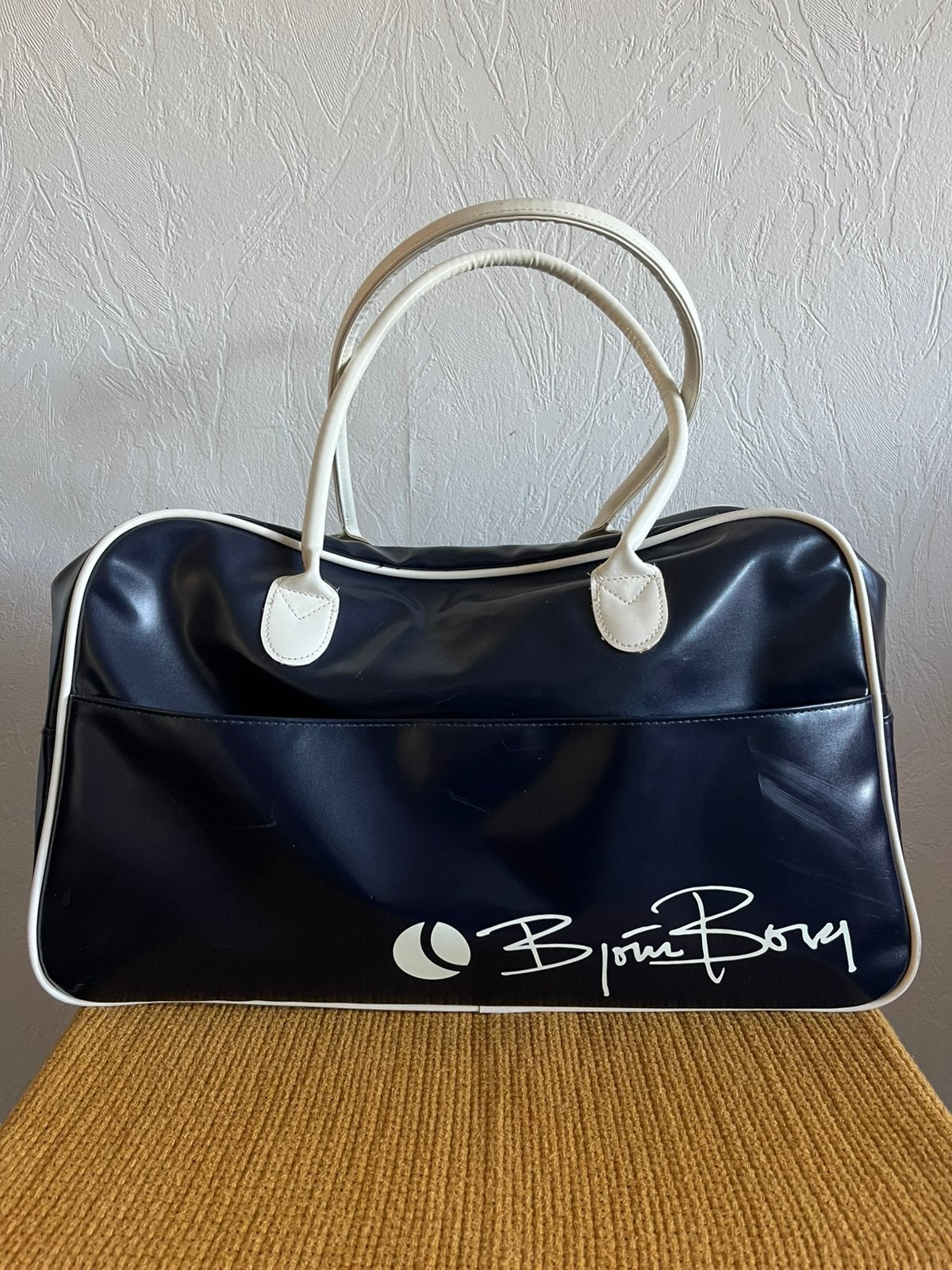 Retro Björn Borg sporttas Donkerblauw/Wit, Ophalen, 40 tot 60 cm, 30 cm of meer, Blauw