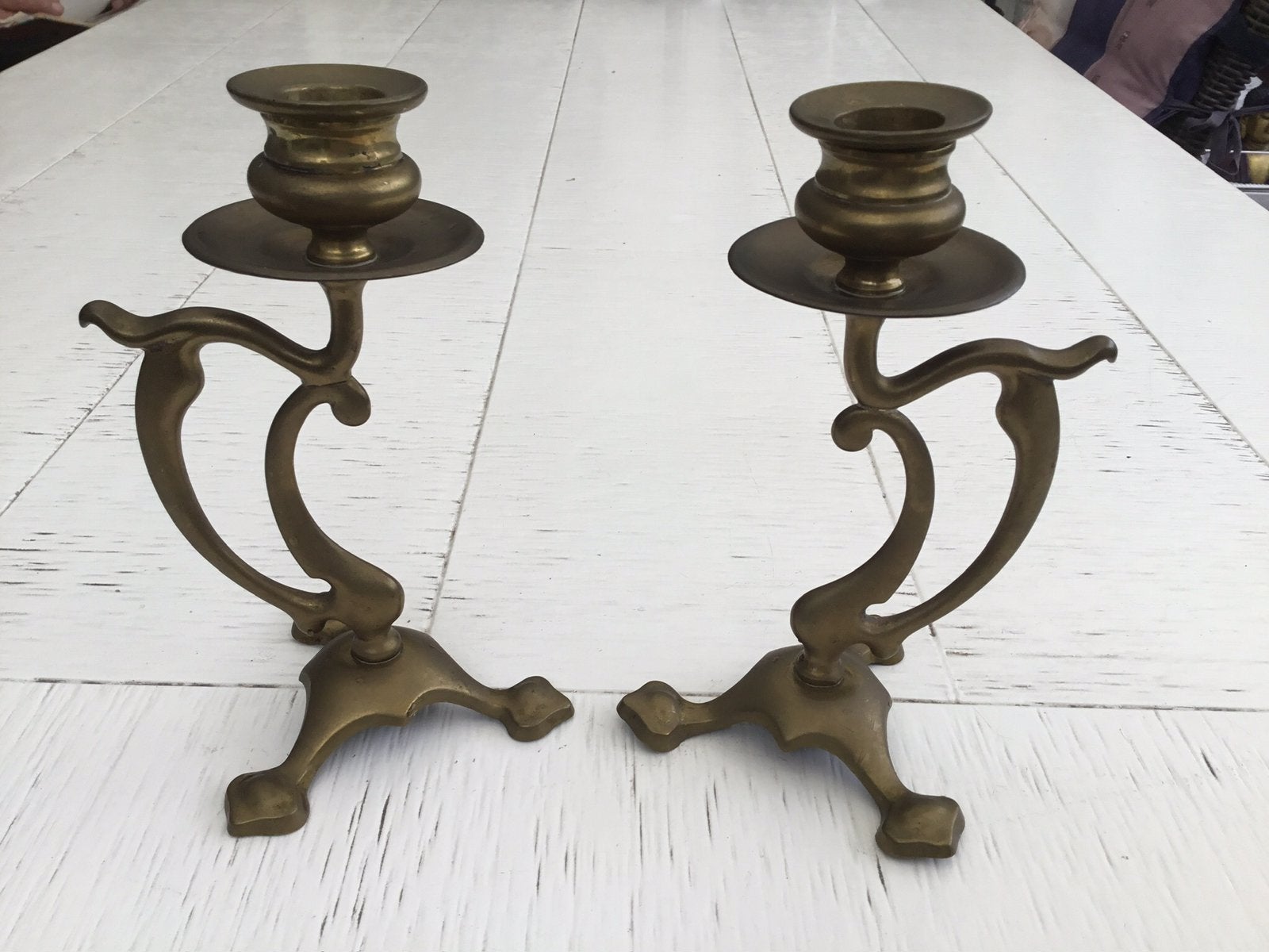 2 antieke koperen kandelaartjes, Ophalen, Koper of Brons