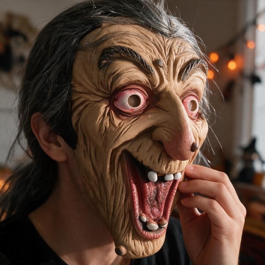 Griezelig Heks Masker met Haar | Halloween Horror Nieuw, Ophalen of Verzenden, Nieuw, Feestartikel, Halloween of Griezel