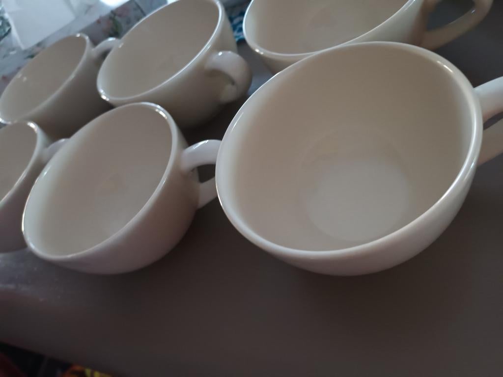 Set van 6 witte soepkommen, Keramiek, Ophalen of Verzenden, Zo goed als nieuw, Kom(men)