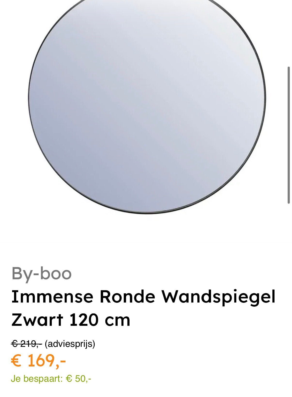 Grote ronde spiegel met zwarte rand afmeting 120cm, Huis en Inrichting, Woonaccessoires | Spiegels, Ophalen, 100 tot 150 cm, Rond
