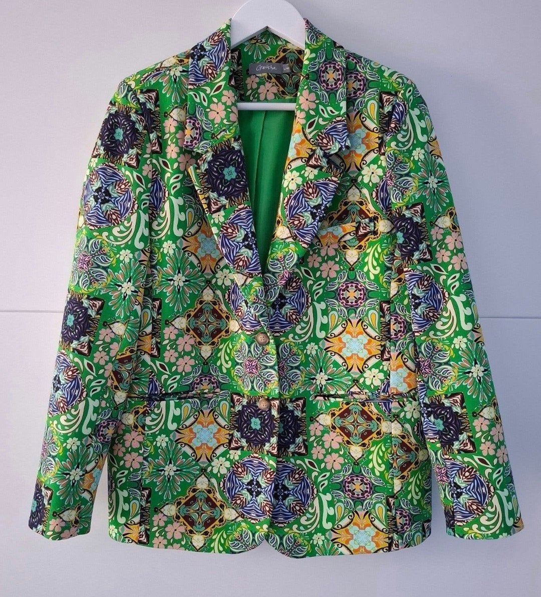 Leuke groene blazer met grafische print Geisha  maat L/42, Geisha, Maat 42/44 (L), Ophalen of Verzenden, Zo goed als nieuw