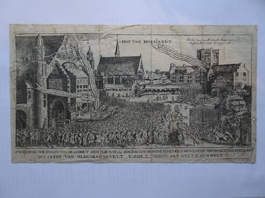 Ets Joh van Oldenbarneveld sterft vaderland J. Luyken 1730, Dagelijks leven, Ophalen of Verzenden, Gravure, Origineel