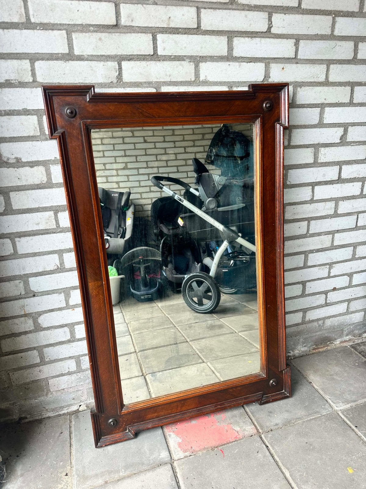Antieke spiegel met houten lijst, Antiek en Kunst, Antiek | Spiegels, Ophalen, Rechthoekig, 50 tot 100 cm, 100 tot 150 cm