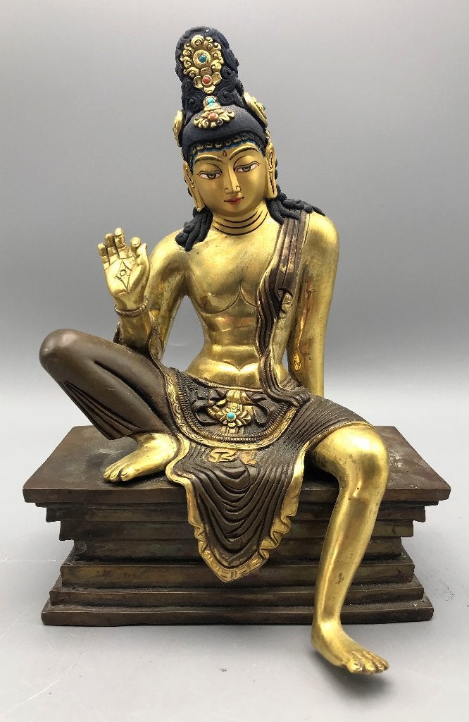 Bodhisattva beeld Brons Goldface 20 cm nepal, Ophalen of Verzenden, Gebruikt, Beeld(je), Boeddhisme