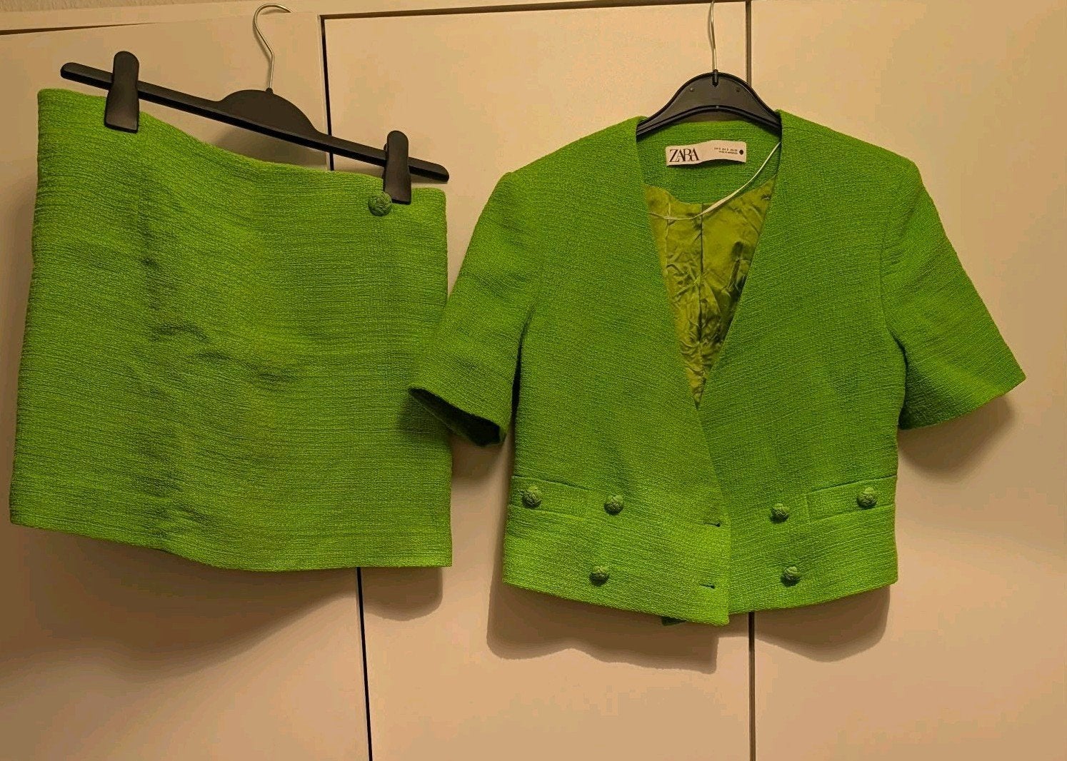 Zara Groen Mantelpakje | Rok en Blazer | Katoen Maat S, Kort, Zara, Ophalen of Verzenden, Zo goed als nieuw