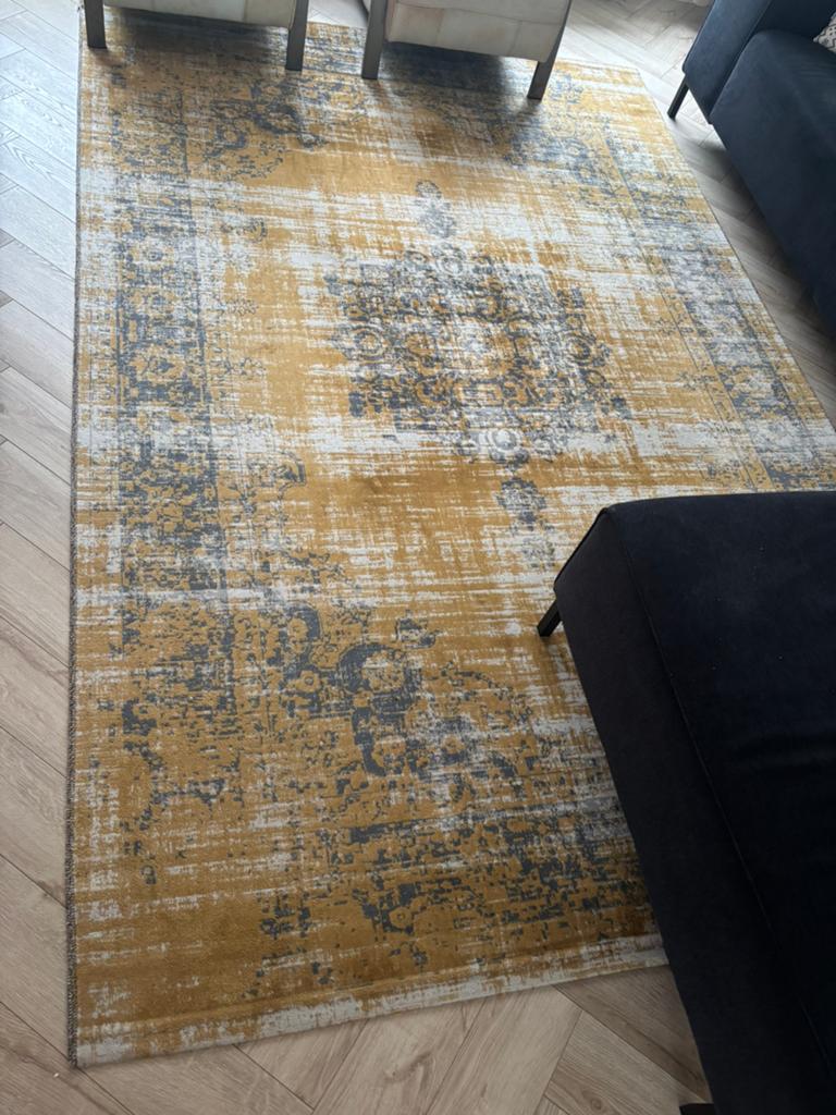 Vintage tapijt (okergeel), Huis en Inrichting, Stoffering | Tapijten en Kleden, Ophalen, Zo goed als nieuw, Rechthoekig, 200 cm of meer
