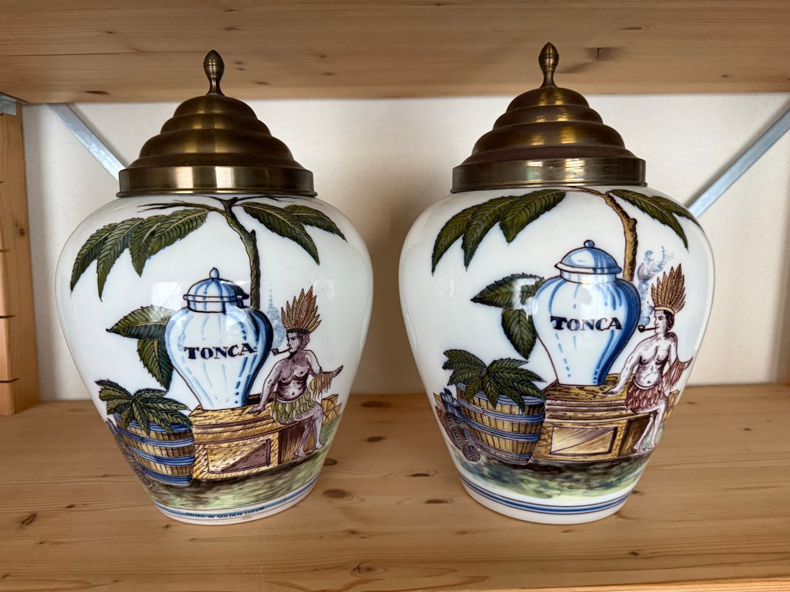 Set van 2 Vintage Tonca Gemberpotten met Messing Deksel, Ophalen