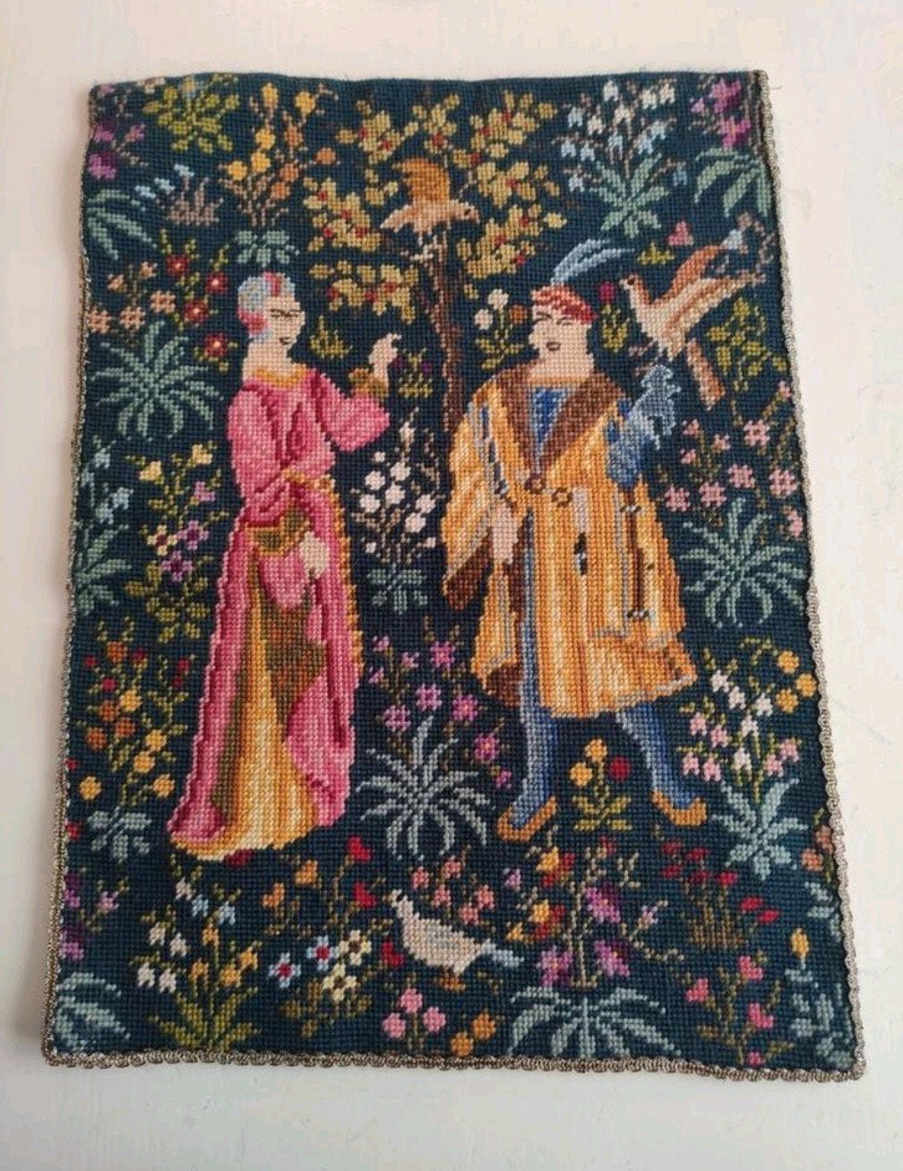 Vintage geborduurd wandkleed, handwerk, Ophalen of Verzenden