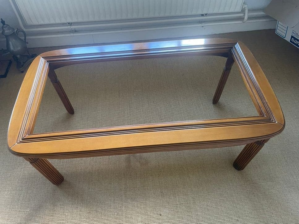 Salontafel met glasplaat, 45x109x61 cm, Ophalen, Gebruikt, 100 tot 150 cm, 50 tot 100 cm