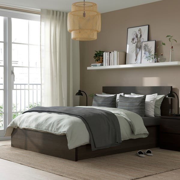 Ikea malm bed 160 x 200 donker bruin inclusief lades, Ophalen, Gebruikt, Bruin, Tweepersoons