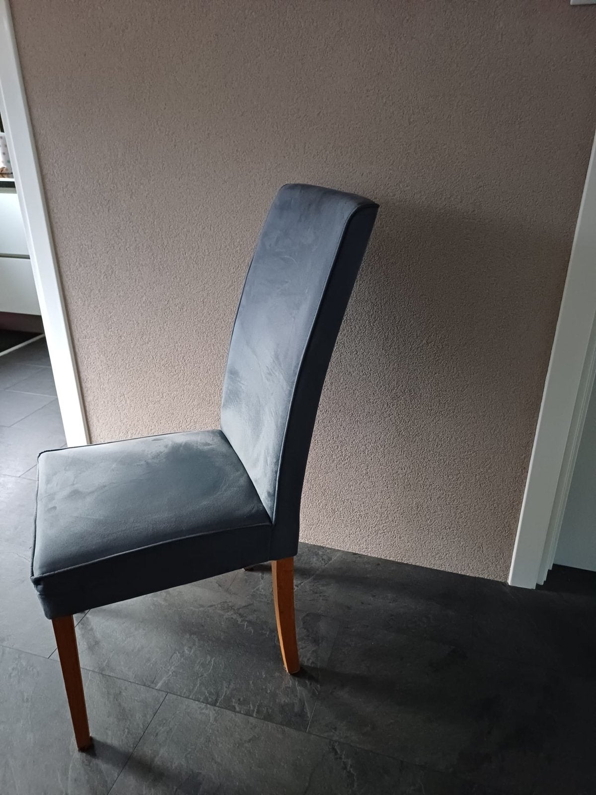 Stijlvolle eetkamerstoel - Grijs fluweel, Ophalen, Gebruikt, Grijs, Vijf, Zes of meer stoelen