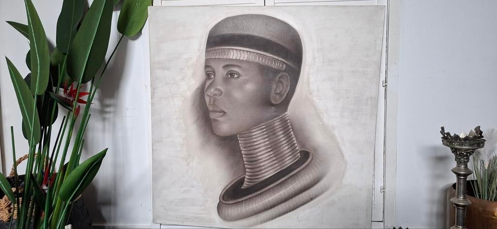 Portret Afrikaanse vrouw.80x80 cm., Ophalen