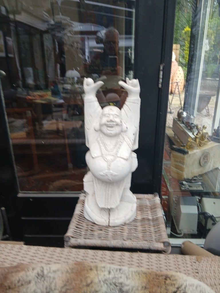 lachende budha, Ophalen, Houtsnijwerk, 50 - 100 cm, Wit
