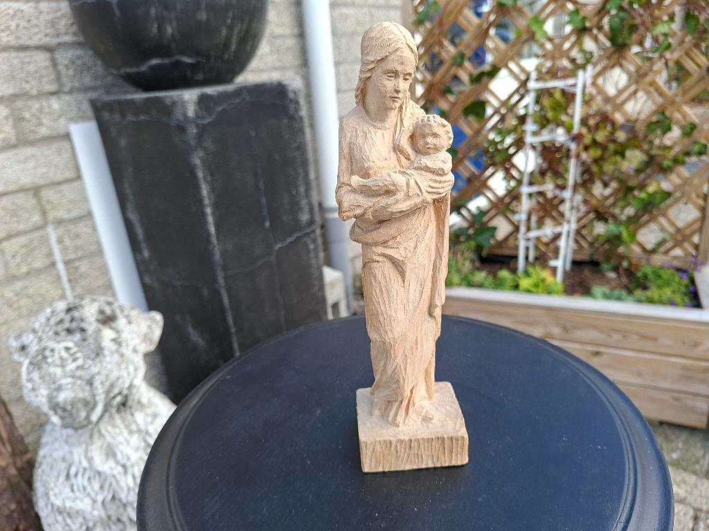 antiek handgemaakt houten beeld heilige maagd Maria+ christ, Ophalen of Verzenden