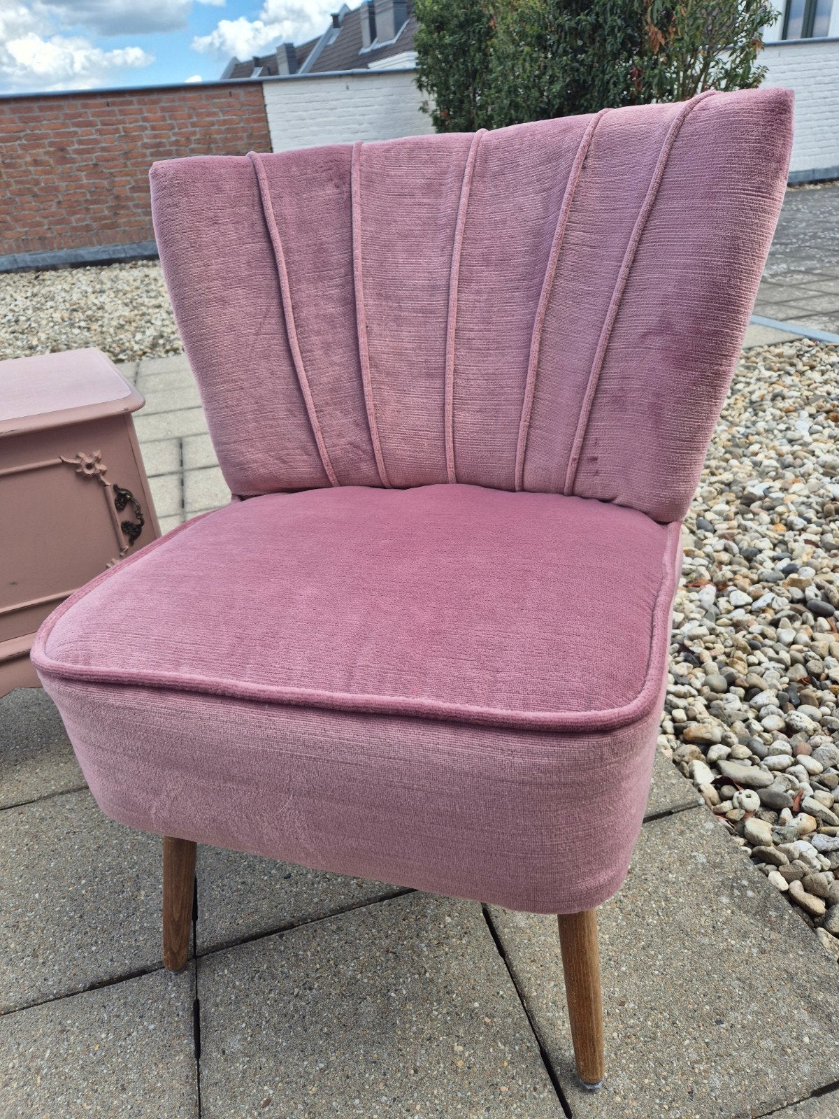 Roze fluwelen fauteuil - Vintage stijl, Ophalen