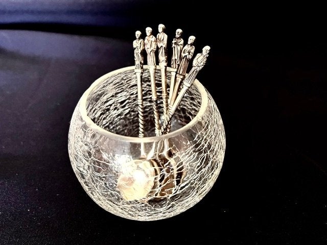 Verzilverde apostel lepels met craqule glas kom., Antiek en Kunst, Ophalen of Verzenden