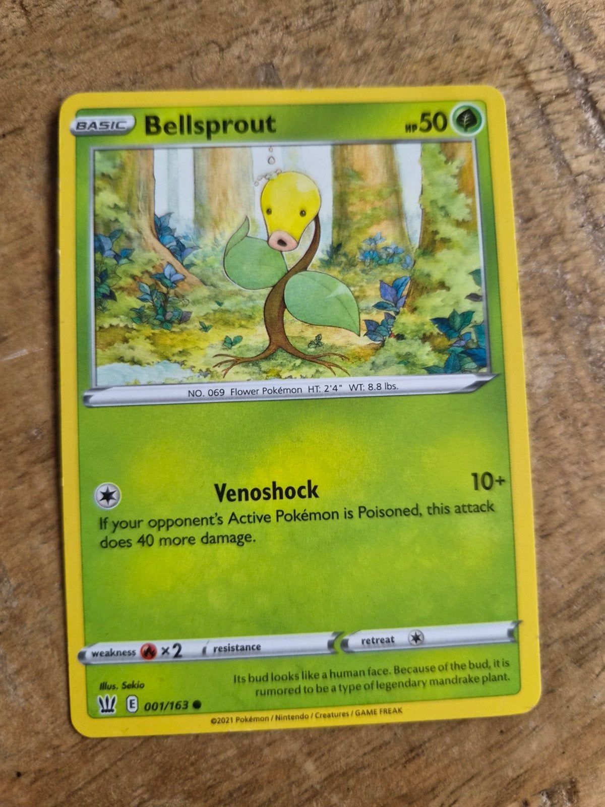 Pokémon Kaart: Bellsprout 001/163 (Basic, HP50), Ophalen of Verzenden, Zo goed als nieuw, Losse kaart