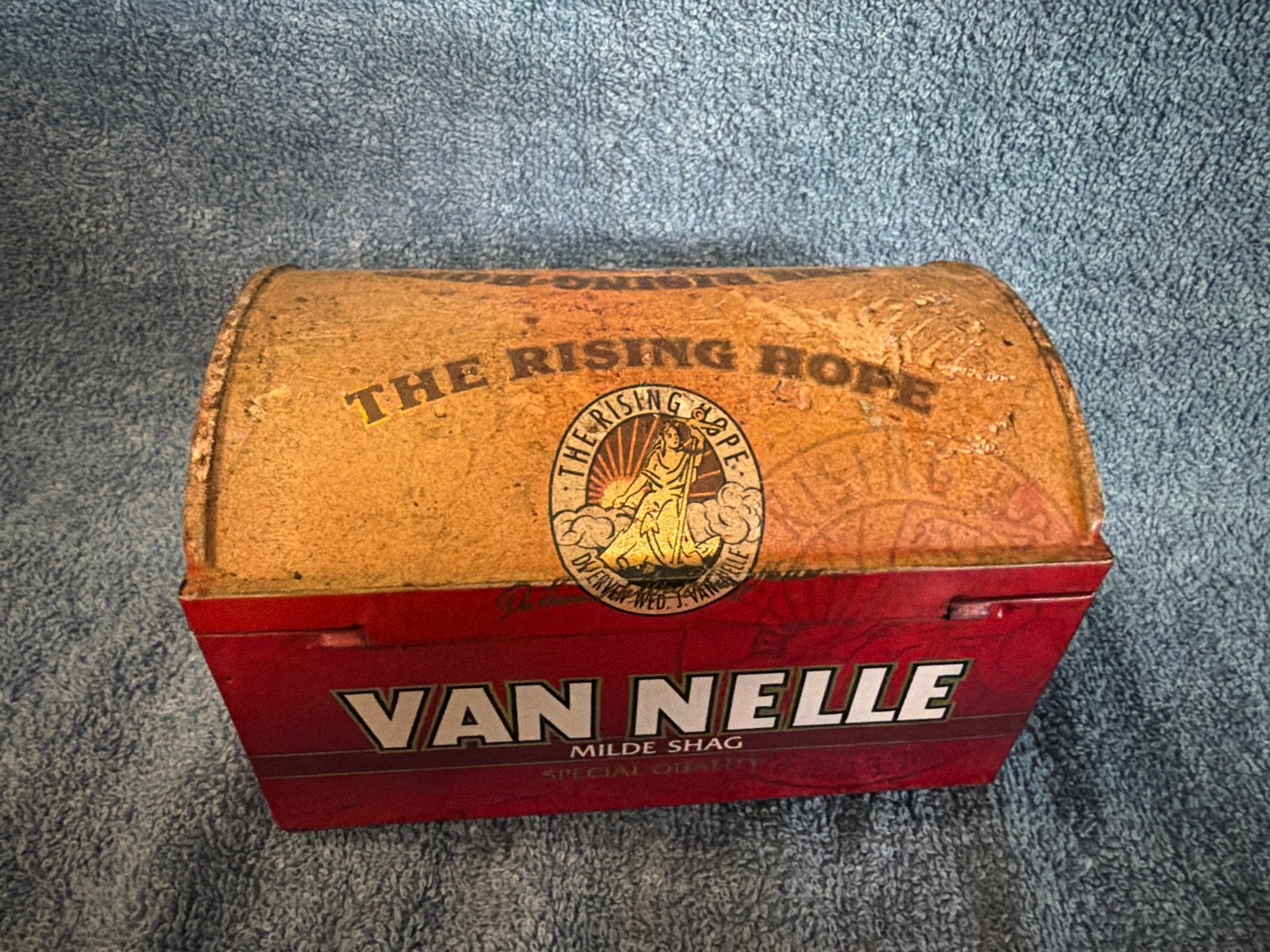 Vintage Van Nelle 'The Rising Hope' tabaksblik, Verzamelen, Ophalen of Verzenden, Gebruikt, Overige, Van Nelle