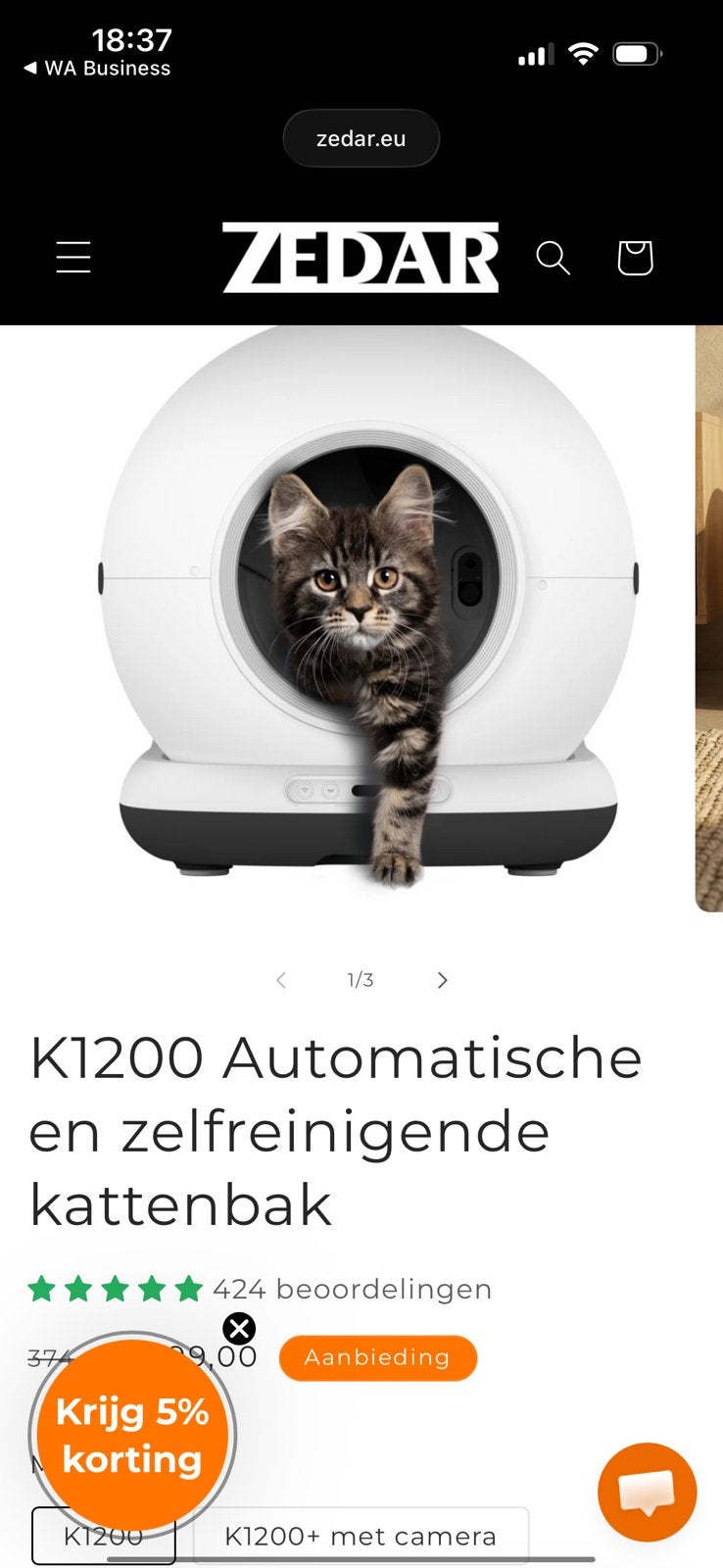 K1200 zeddar zelfreinigende kattenbak, Dieren en Toebehoren, Kattenbakken, Ophalen, Zo goed als nieuw