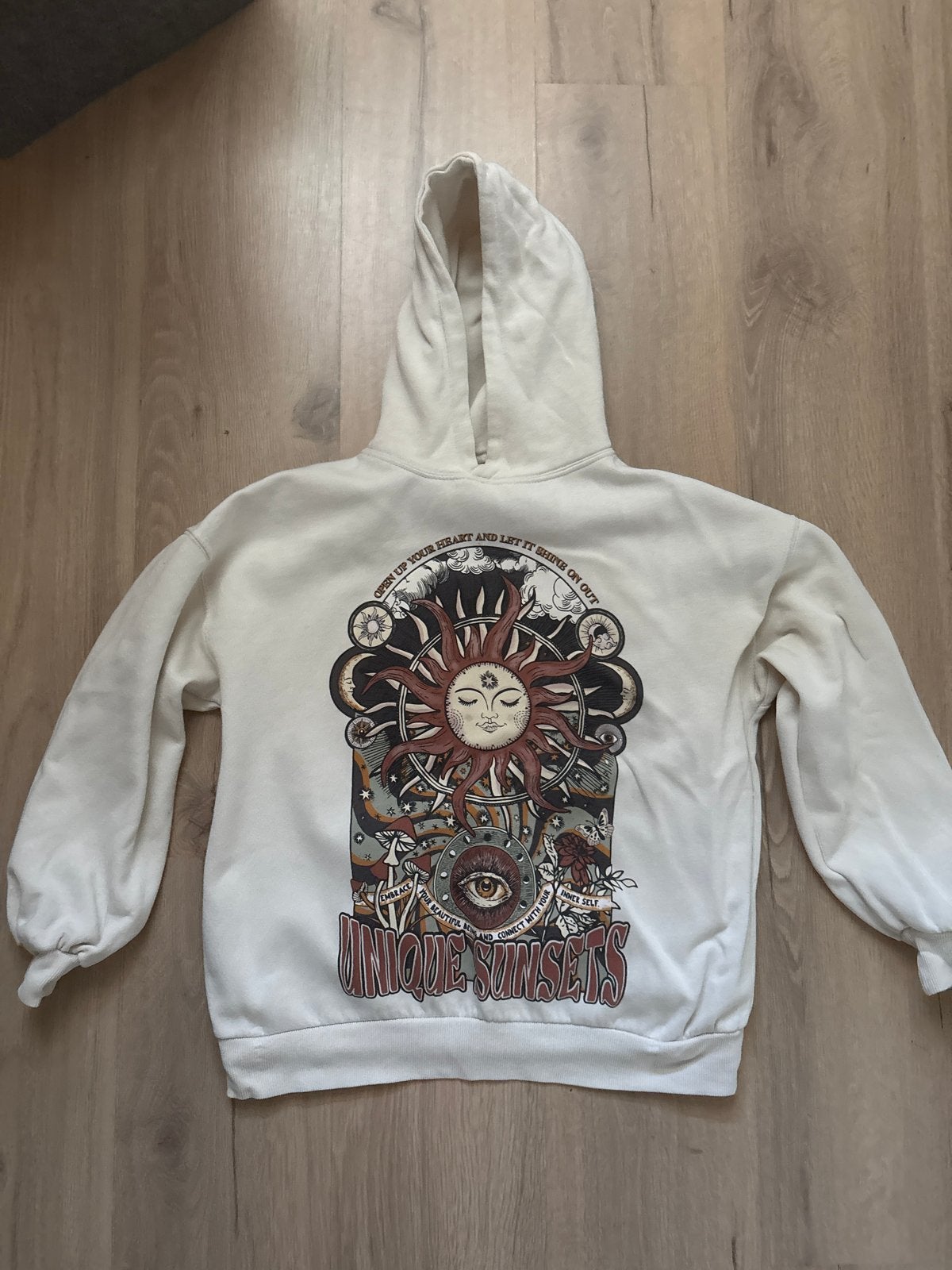 Pull & Bear hoodie met zon en maan print, Kleding | Dames, Ophalen, Gedragen, Maat 36 (S), Wit