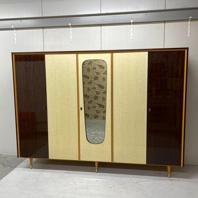 Grote Deens vintage midcentury 5 deurs kledingkast hang leg, Huis en Inrichting, Ophalen, Met deur(en), Gebruikt, Overige houtsoorten