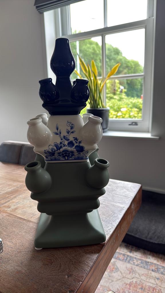 Heinen tulpenvaas, Huis en Inrichting, Woonaccessoires | Vazen, Aardewerk of Porselein, Ophalen of Verzenden, Zo goed als nieuw