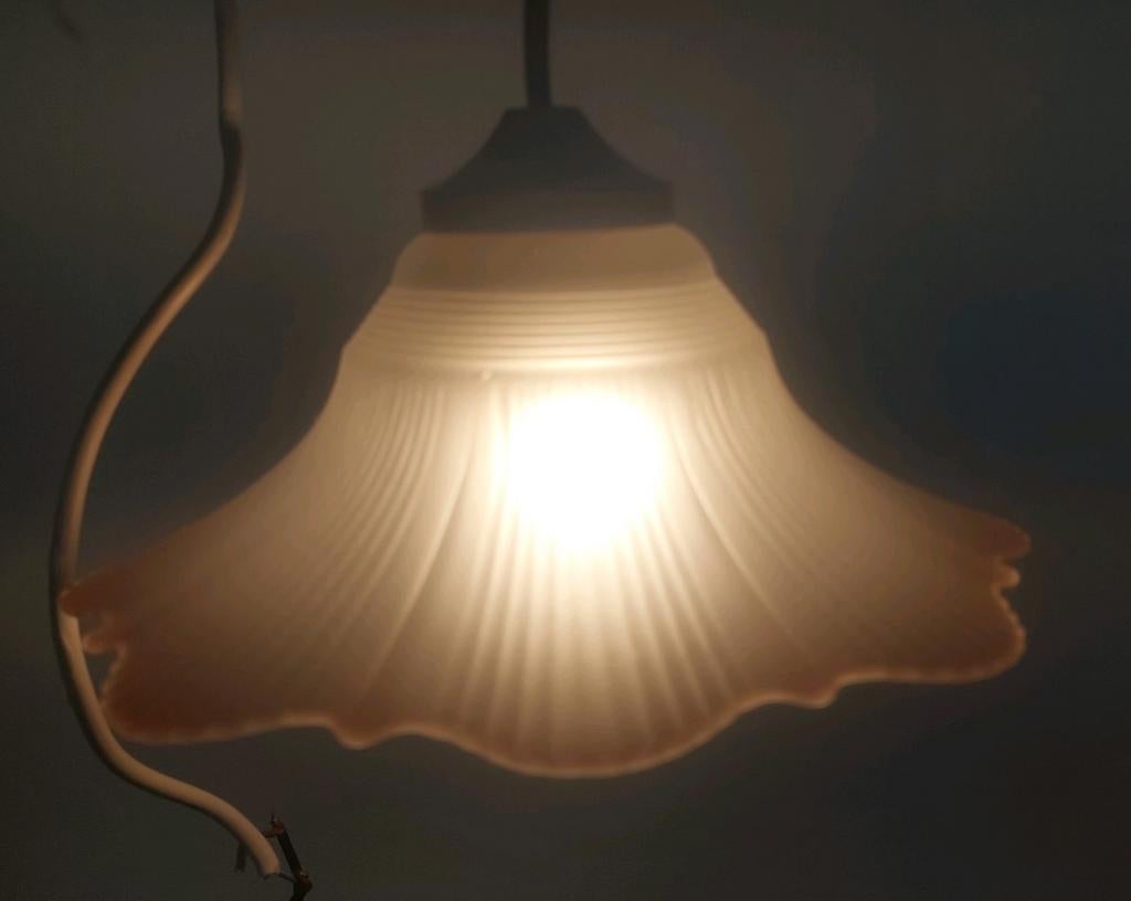 Holophane franse hanglamp art deco geribbeld glas brocante, Huis en Inrichting, Lampen | Hanglampen, Gebruikt, Ophalen of Verzenden