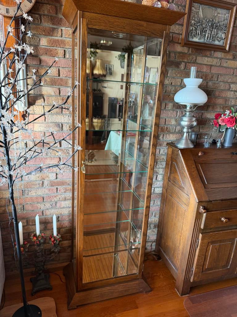 Eiken Houten Vitrinekast met Glazen Planken, Antiek en Kunst, Antiek | Meubels | Kasten, Ophalen of Verzenden