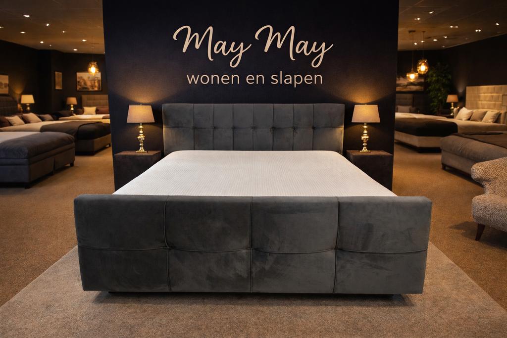 Boxspring 180 Grijs Velvet met vakken en Emma matras E-7296, Mwonenenslapen, Mwonenenslapen@ziggo.nl, 180 cm, 200 cm