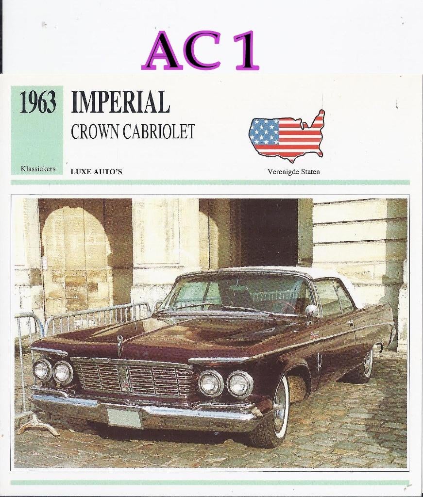 Ac1 autokaart imperial crown cabriolet ( 1963 ) -, Ophalen of Verzenden, Zo goed als nieuw, Auto's
