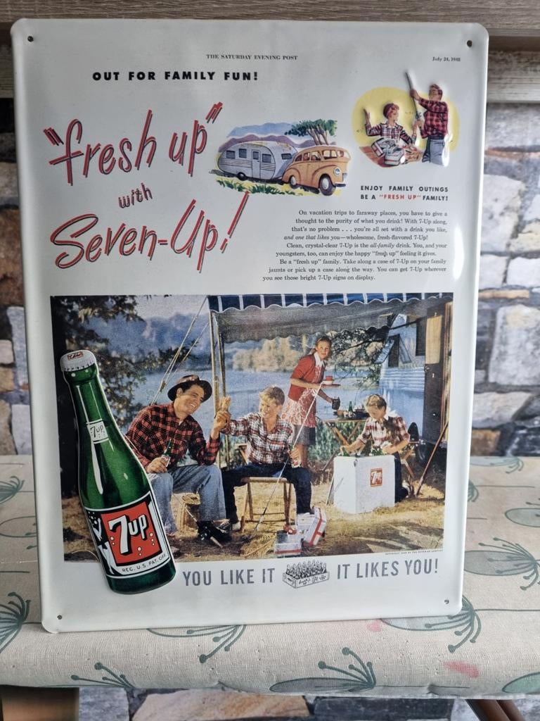 Vintage 7-Up Reclamebord, Ophalen of Verzenden, Gebruikt, Reclamebord