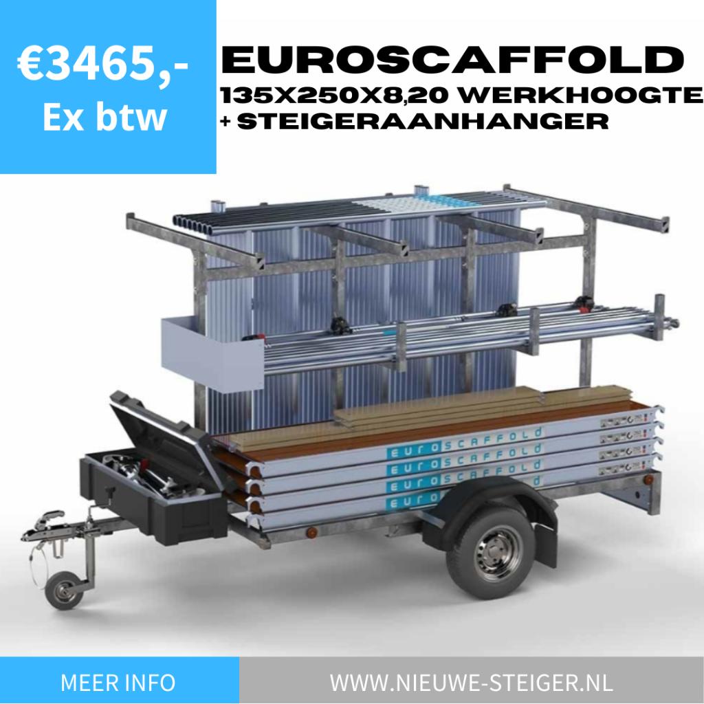 Euroscaffold basic 135x250x8,20 + Steigeraanhanger, Doe-het-zelf en Verbouw, Steigers, Nieuw, Ophalen of Verzenden, Rolsteiger of Kamersteiger