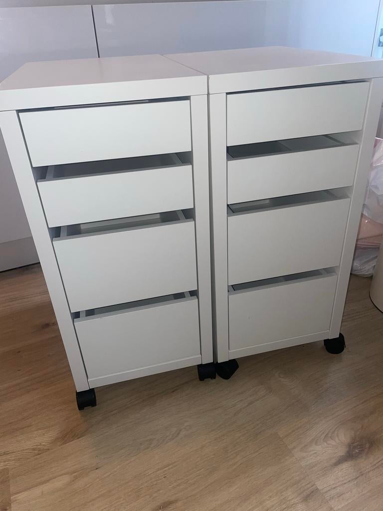 2x IKEA MICKE ladeblok op wielen - wit, Huis en Inrichting, Kasten | Ladekasten, Gebruikt, Minder dan 100 cm, Minder dan 50 cm